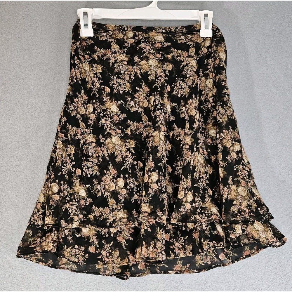 Vintage Exoress  Y2K 90s floral Whimsigoth flare midi skirt Petites 00/0  EUC